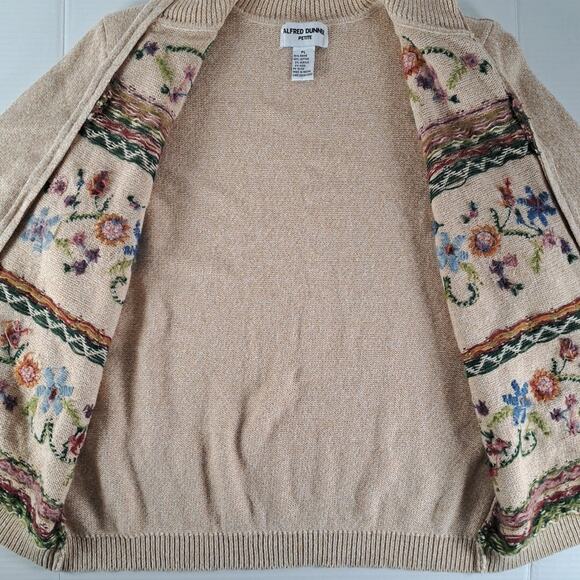 VTG Alfred Dunner Full Zip Sweater Womens PL Beige Knit Cardigan Embroidered 90s - Picture 8 of 15